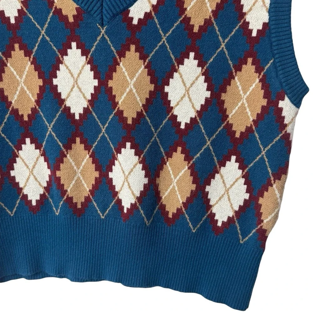 NWOT Cider Sweater Vest Blue Argyle Print Academia Preppy Old Money‎ S/M